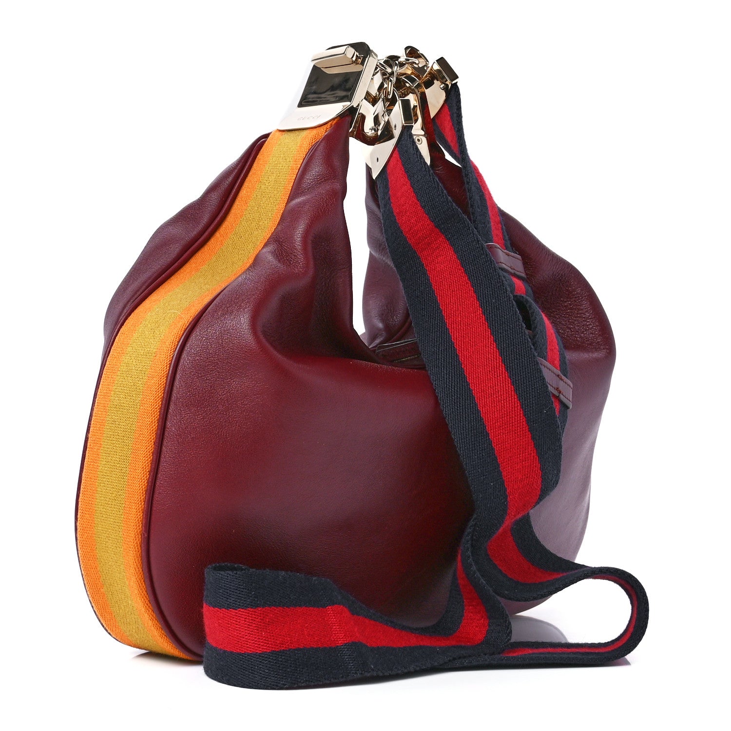 Gucci Aria Calfskin Web Large Attache Shoulder Bag Dark Red 3 of 11