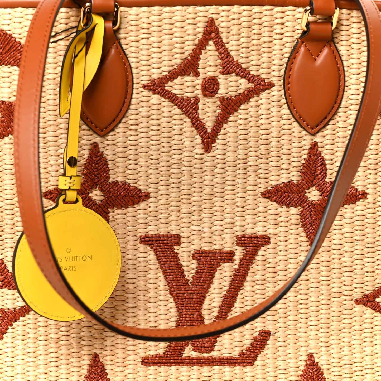 Raffia Calfskin Monogram Giant Onthego GM Tan