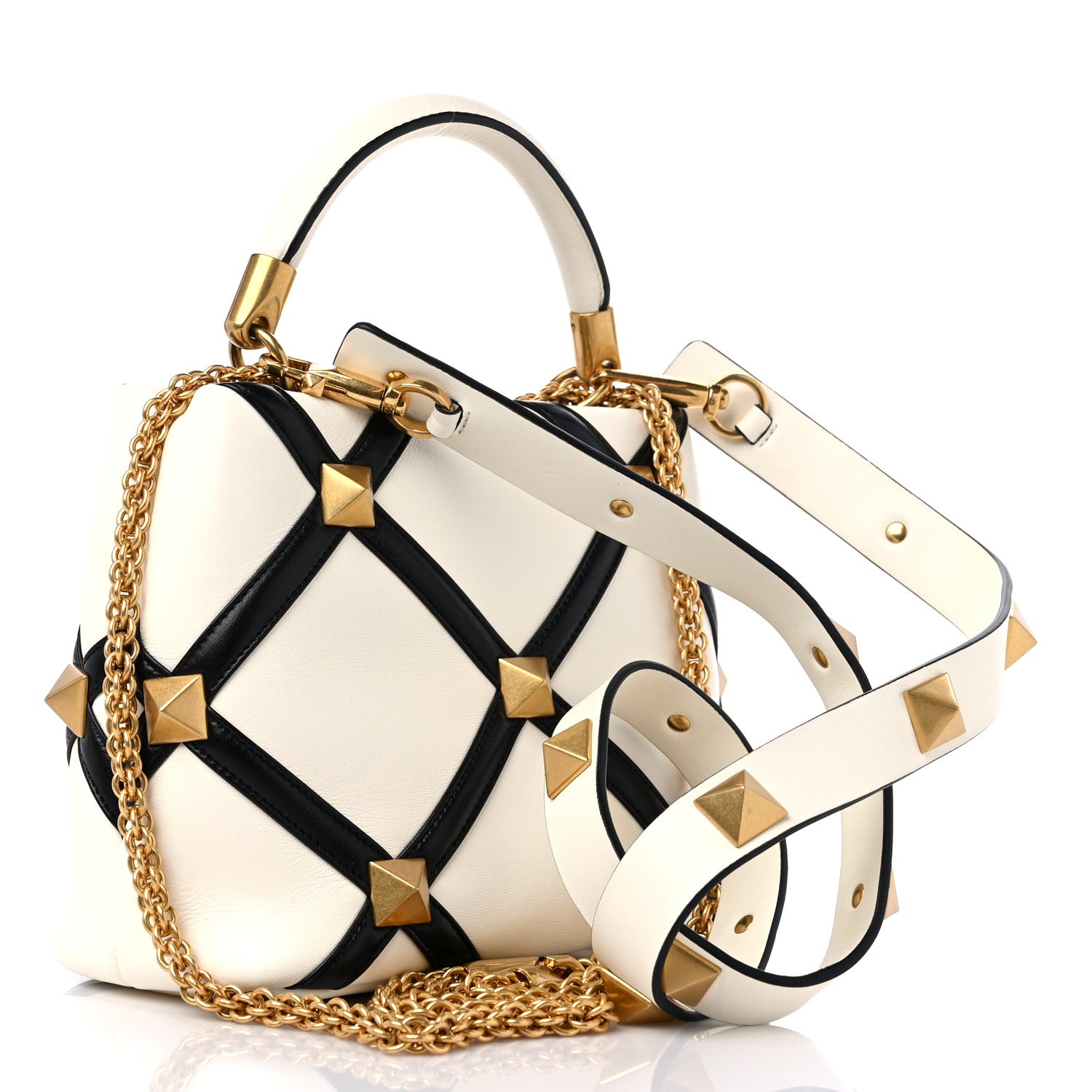 Valentino Garavani Nappa Small Roman Stud The Handle Bag Ivory Black 3 of 8