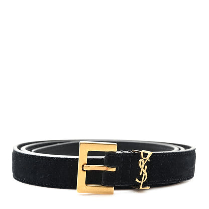 Saint Laurent Suede Calfskin Monogram Square Buckle Belt 75 30 Black 1 of 6