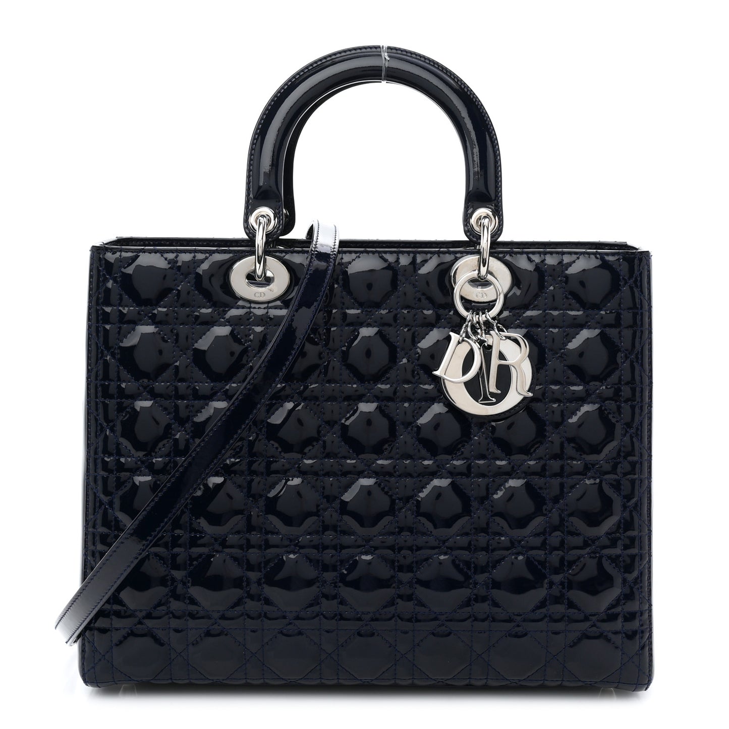 Patent Cannage Large Lady Dior Navy Blue
