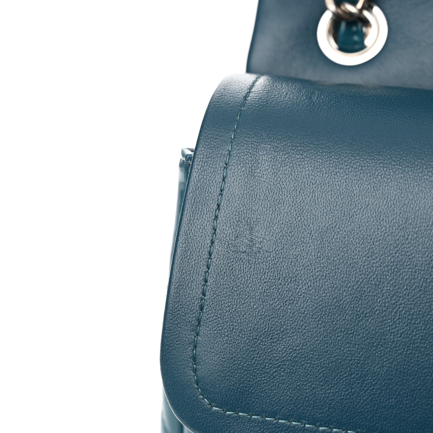 Patent Calfskin Quilted Jumbo Double Flap Turquoise
