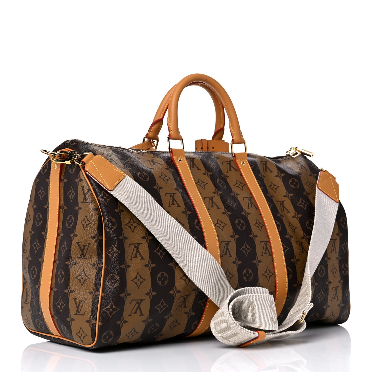 X NIGO Reverse Monogram Stripe Keepall Bandouliere 50 Brown