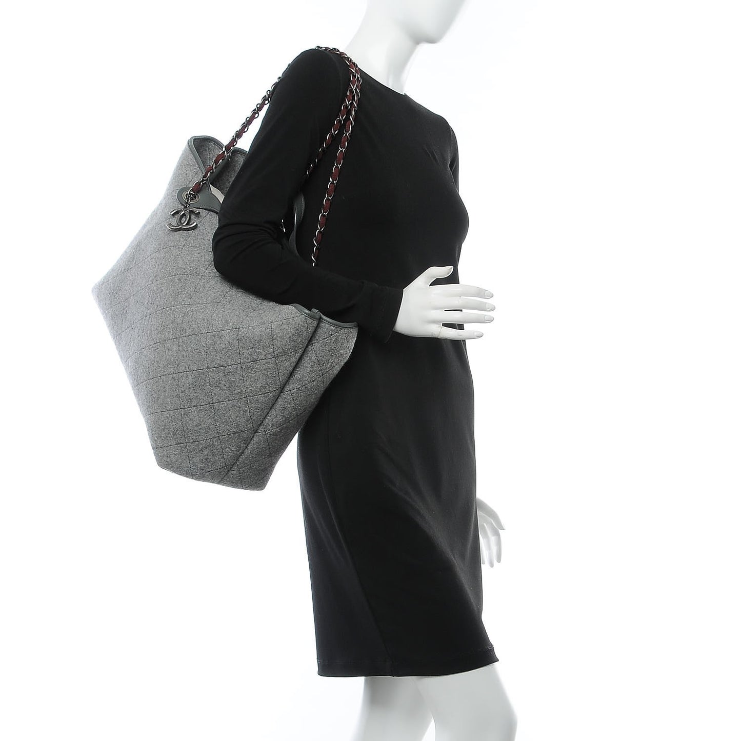 Wool Quilted Large Shopping Tote Grey