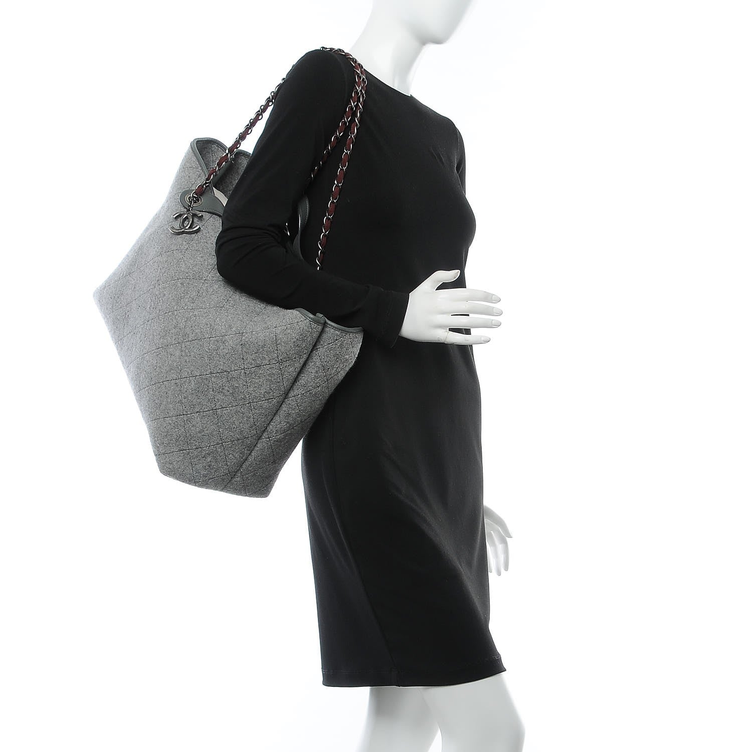 Chanel Wool Quilted Large Shopping Tote Grey 3 of 8
