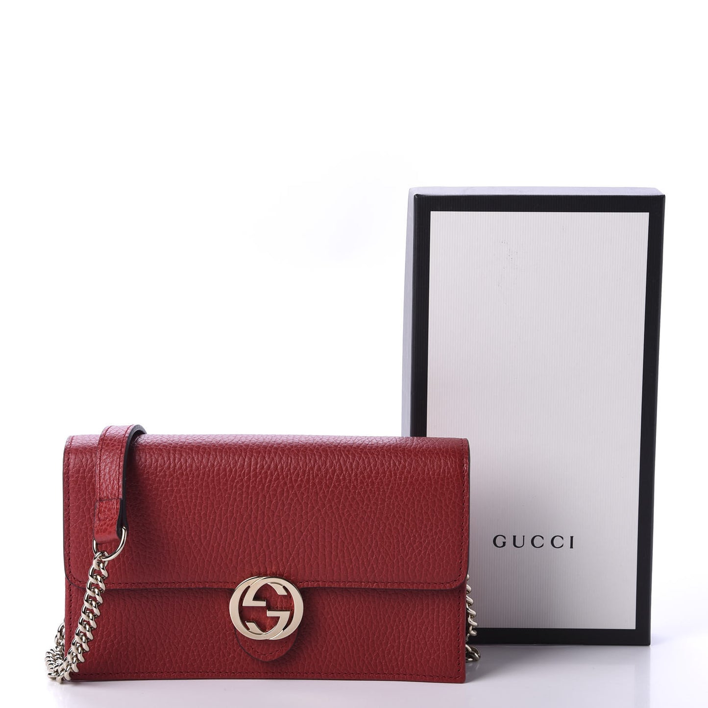 Dollar Calfskin Interlocking G Chain Wallet Red
