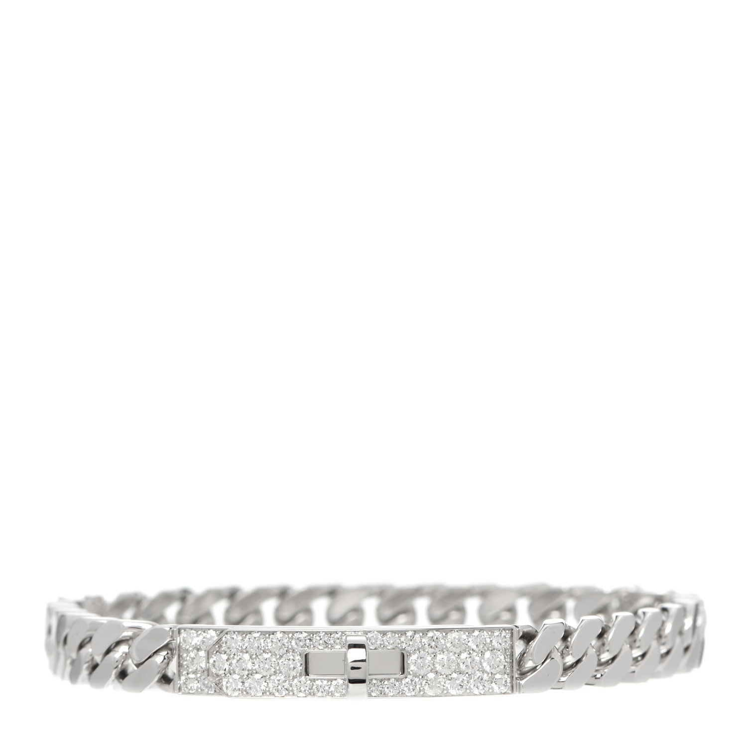 Hermes 18K White Gold Diamond TPM Kelly Gourmette Bracelet ST 1 of 5