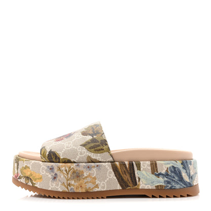 Gucci GG Supreme Monogram Water Flora Angelina Platform Slide Sandals 38 Beige White Multicolor 1 of 8