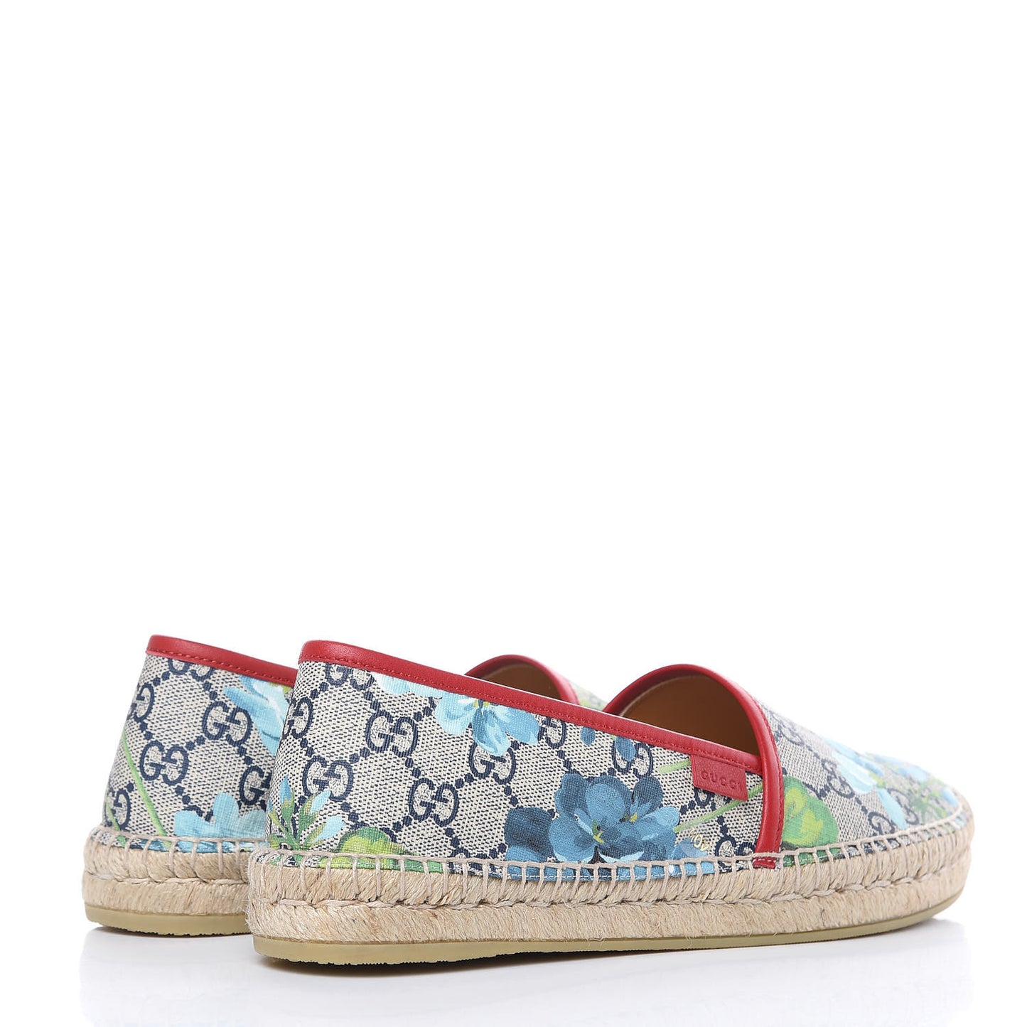 GG Supreme Monogram Blooms Espadrilles 40.5 Beige Blue Navy Hibiscus Red