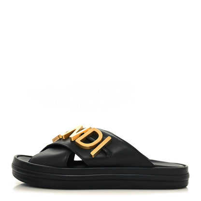Fendi Vitello Womens Fendigraphy Slide Sandals 37.5 Black 1 of 8
