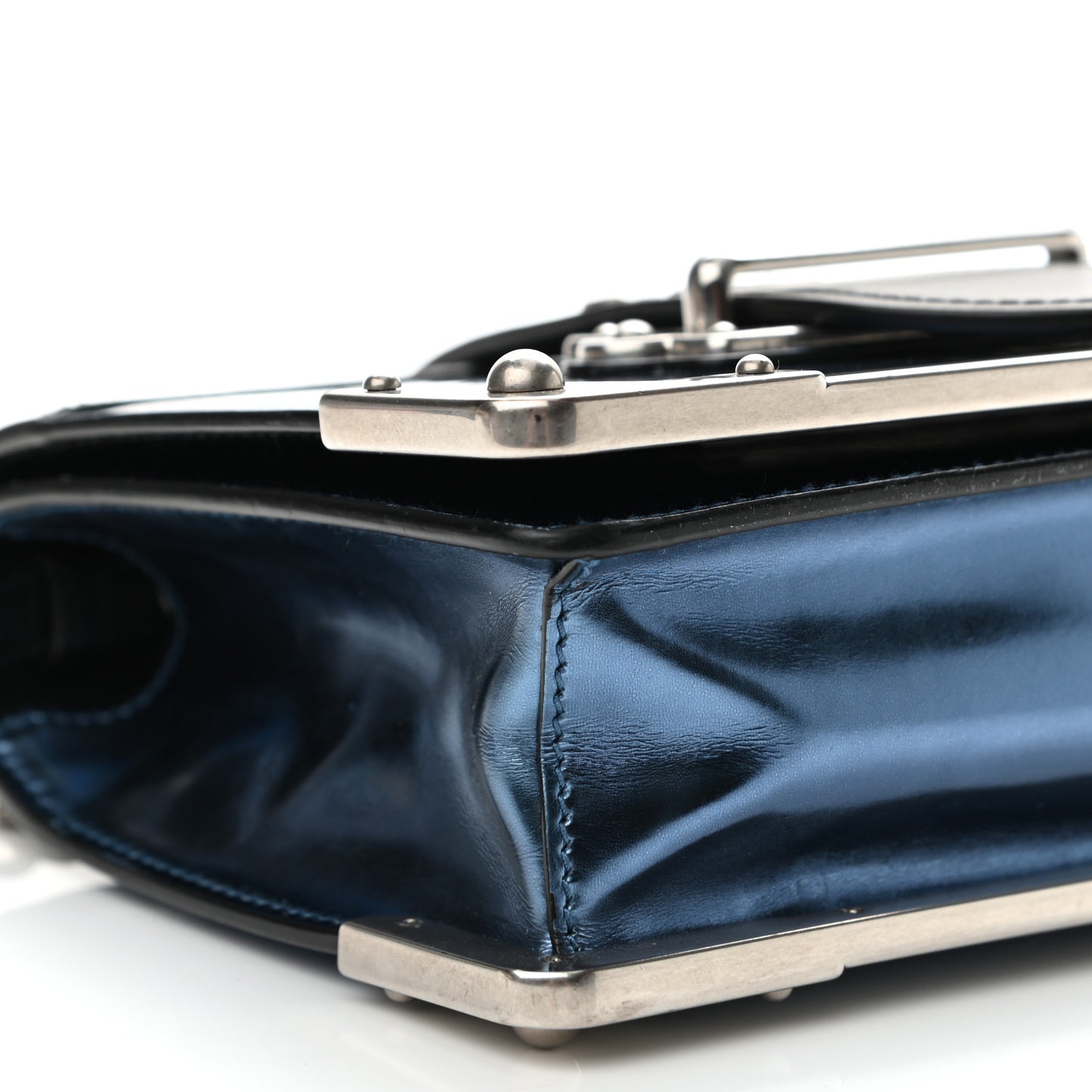 Metallic Vitello Saffiano Cahier Bag Denim Black