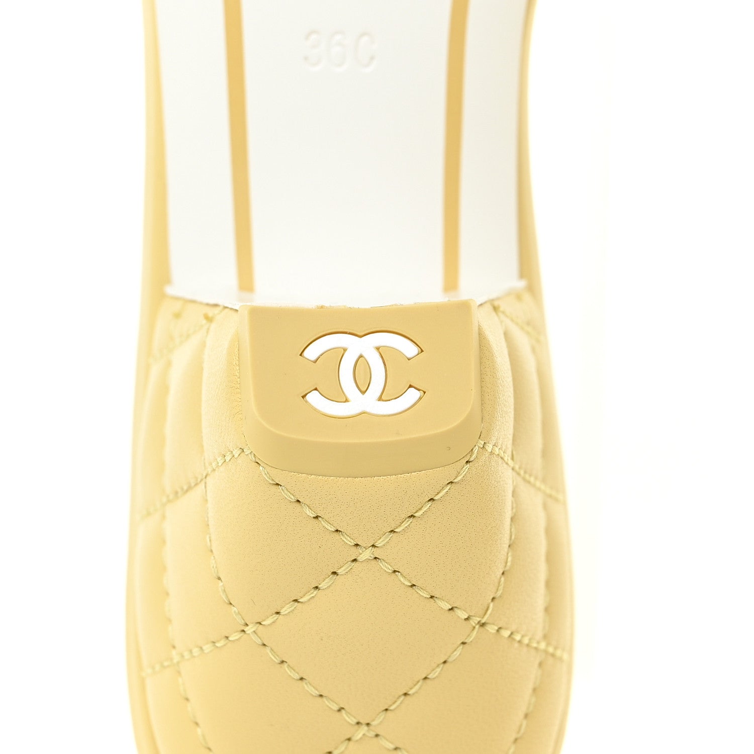 Chanel Lambskin Quilted Textured CC Mules 36 Yellow 9 of 13