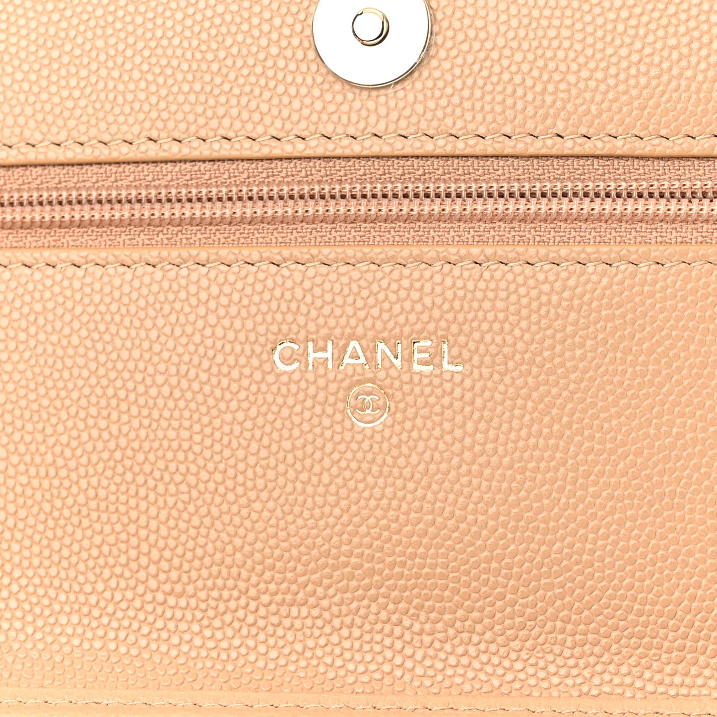 Caviar Quilted Crystal CC Wallet On Chain WOC Beige