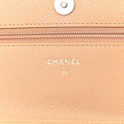 Chanel Caviar Quilted Crystal CC Wallet On Chain WOC Beige 6 of 12