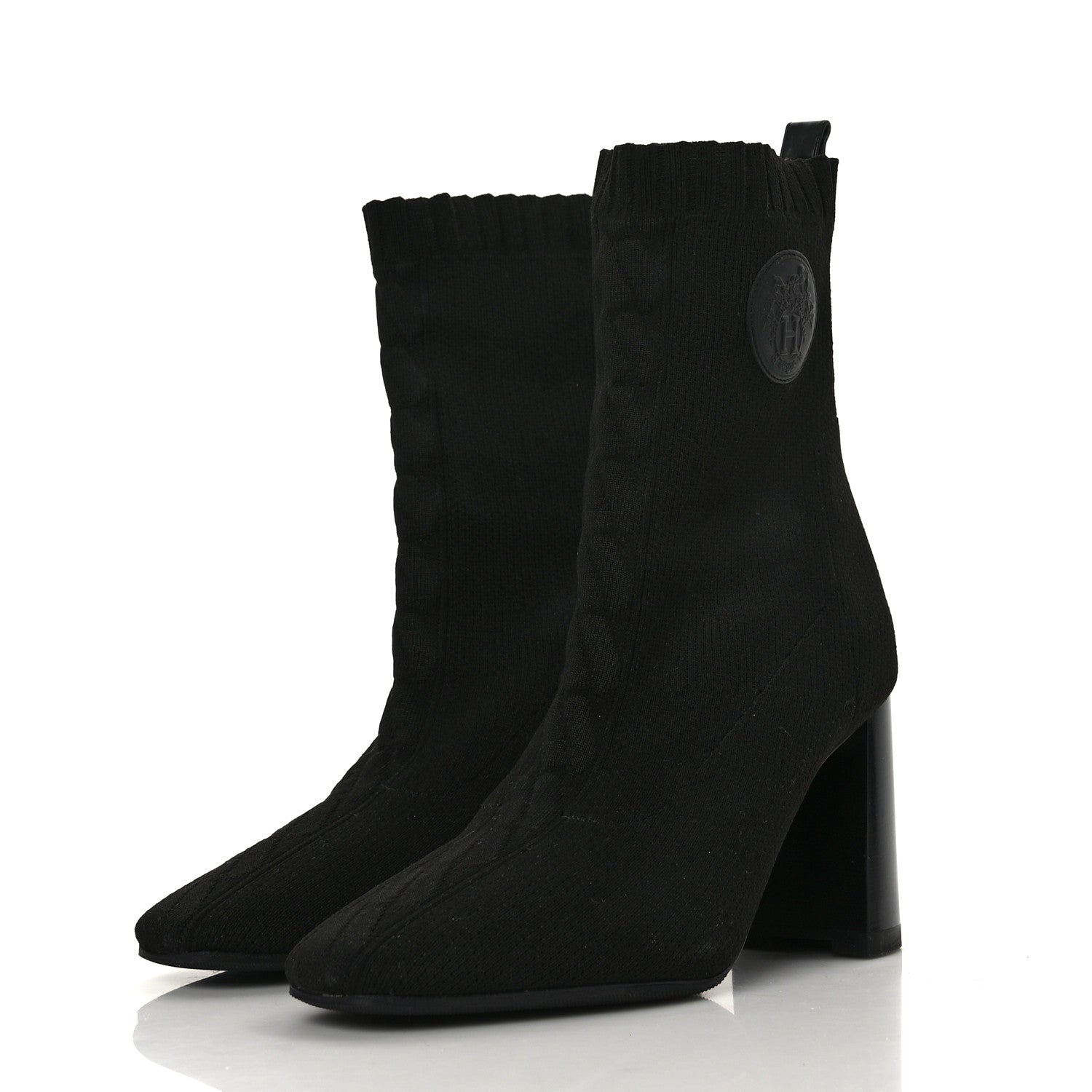 Hermes Knit Calfskin Volver 90 Ankle Boots 37 Black 3 of 7