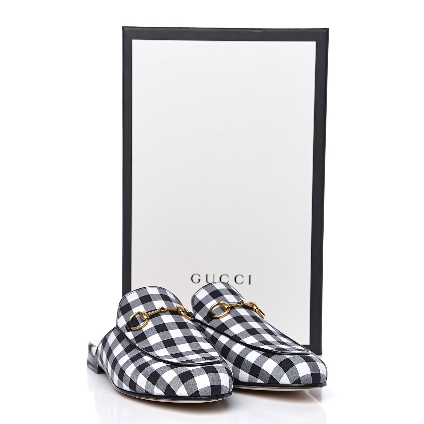 Cotton Gingham Womens Princetown Slippers 36 White Black