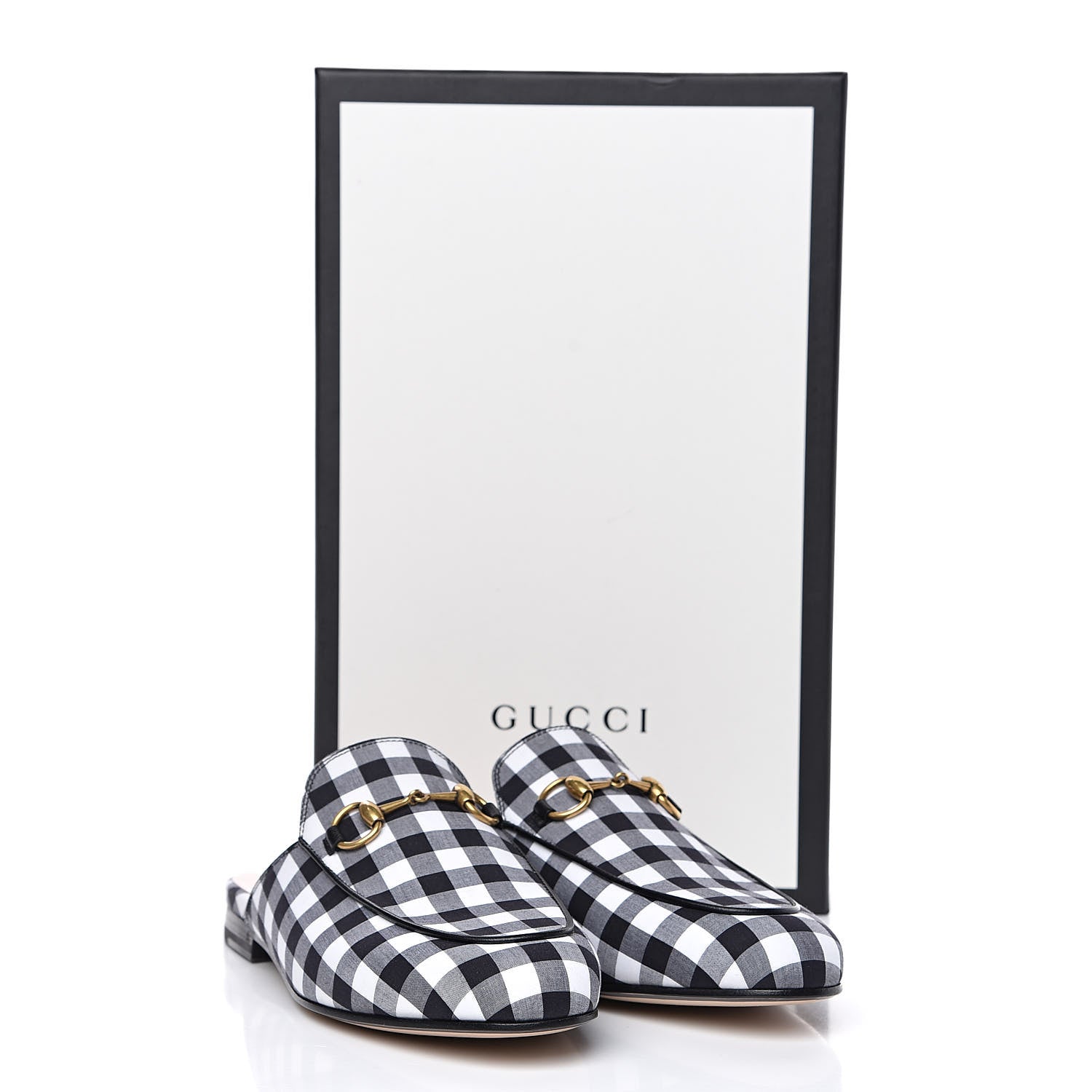 Gucci Cotton Gingham Womens Princetown Slippers 36 White Black 9 of 9