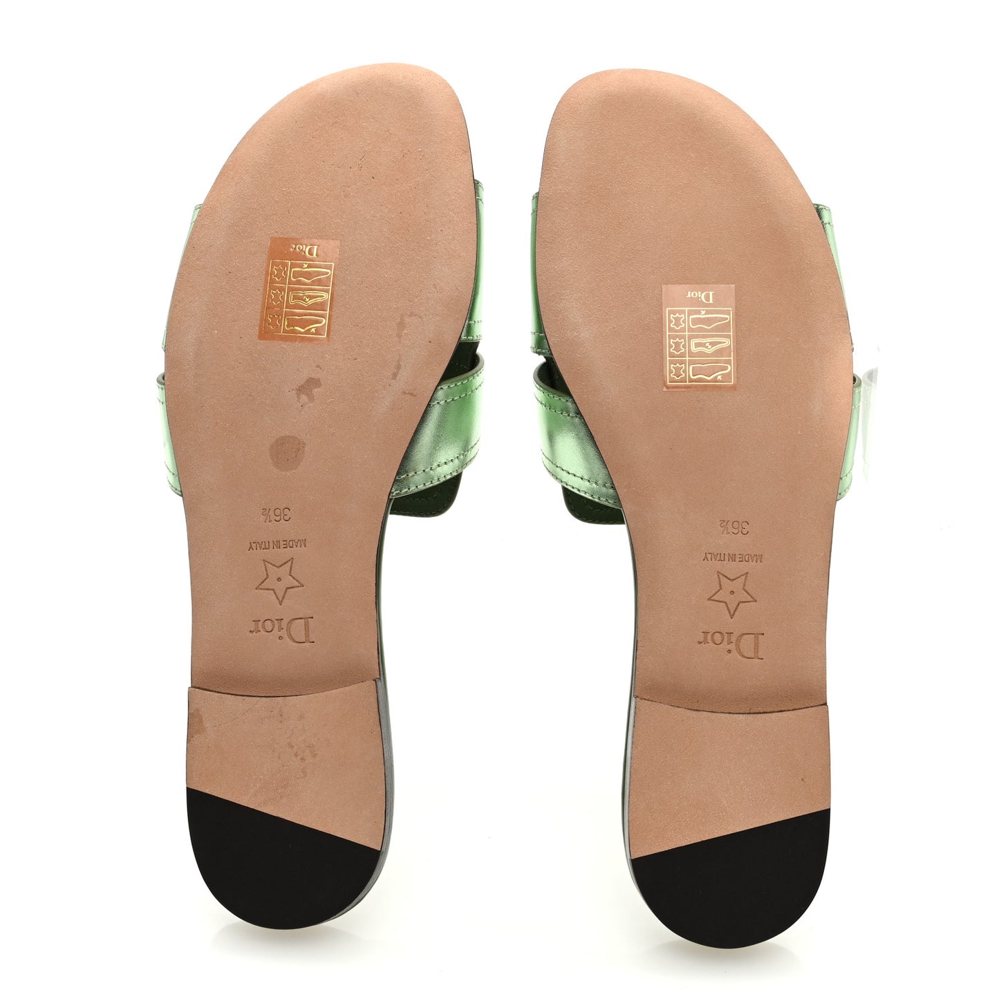 Metallic Calfskin 30 Montaigne Flat Slide Sandals 36.5 Green