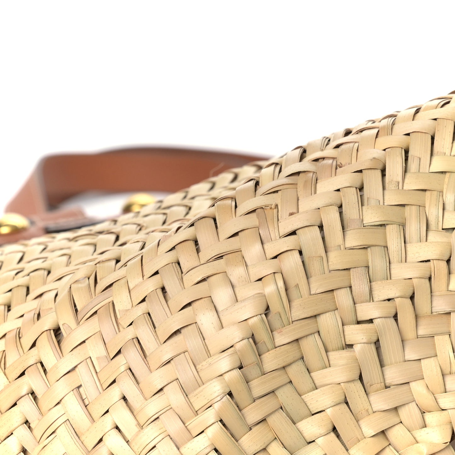 Raffia Calfskin Studs Basket Shoulder Bag Tote Tan