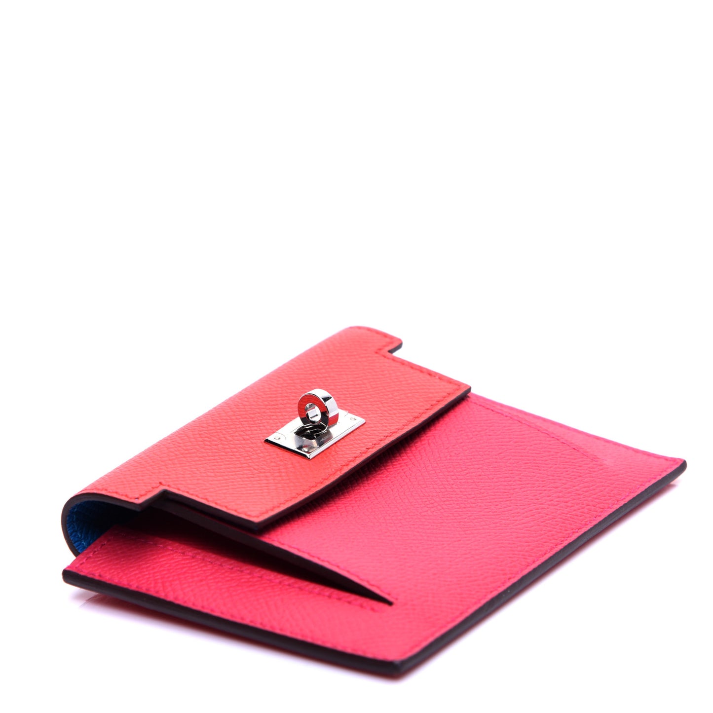 Epsom Tri-Color Kelly Pocket Compact Wallet Rouge Coeur Rose Extreme Bleu Zanzibar
