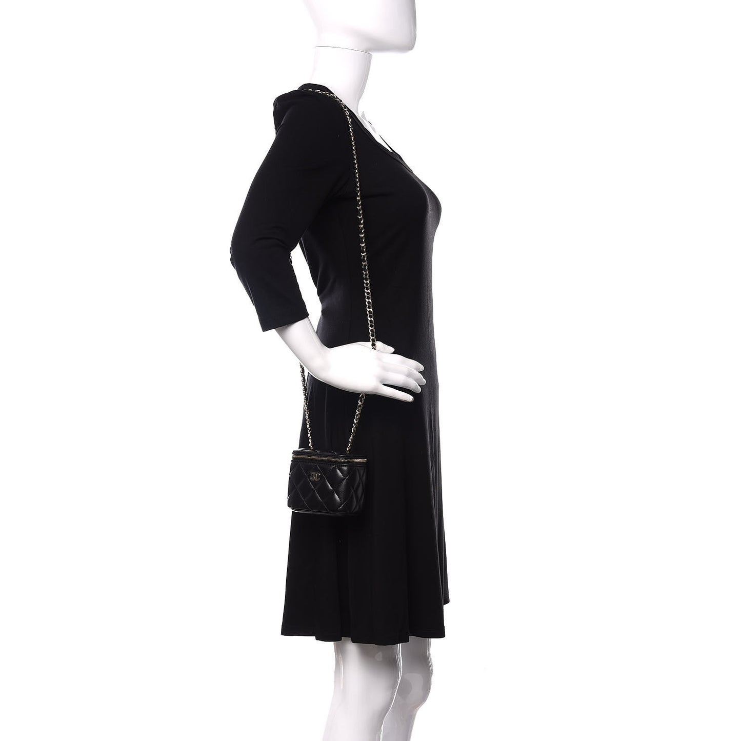 Lambskin Quilted Mini Vanity Case With Chain Black