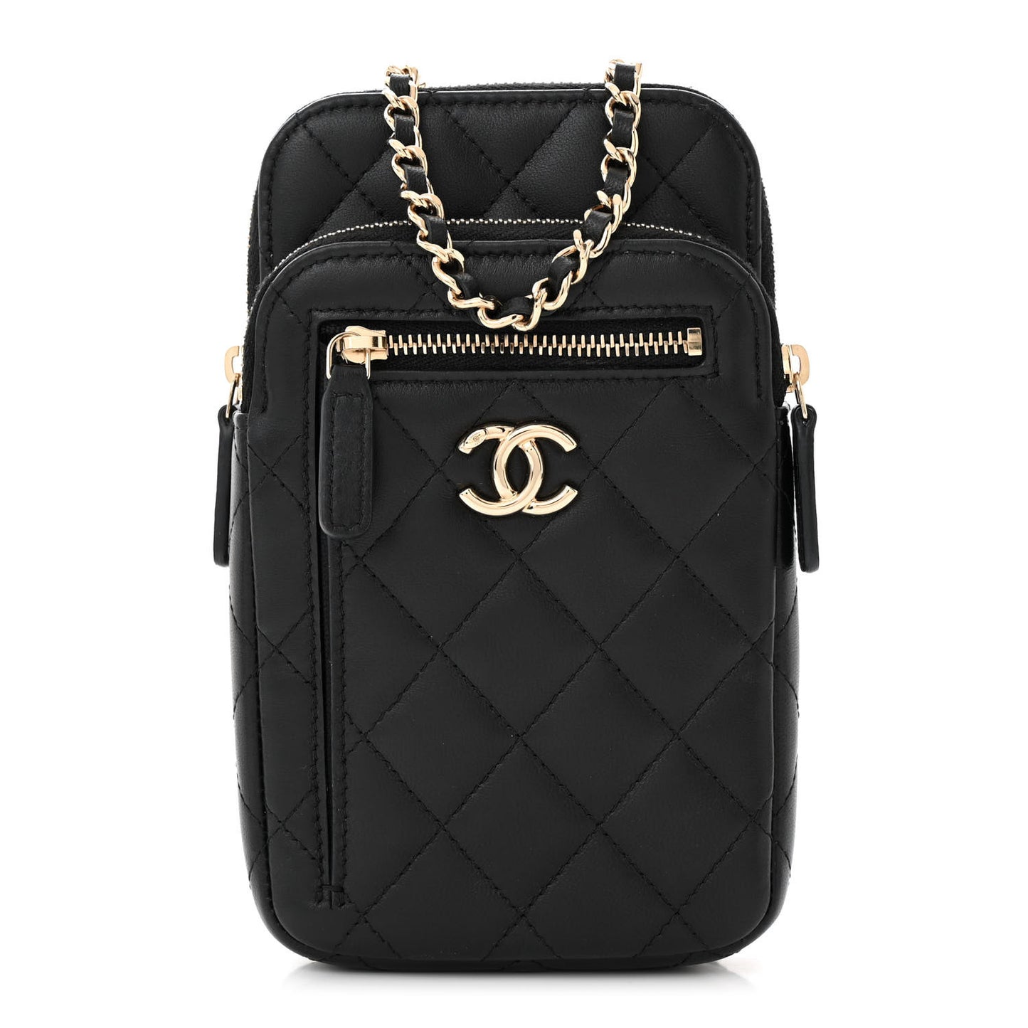 Lambskin Quilted CC Phone Holder Black