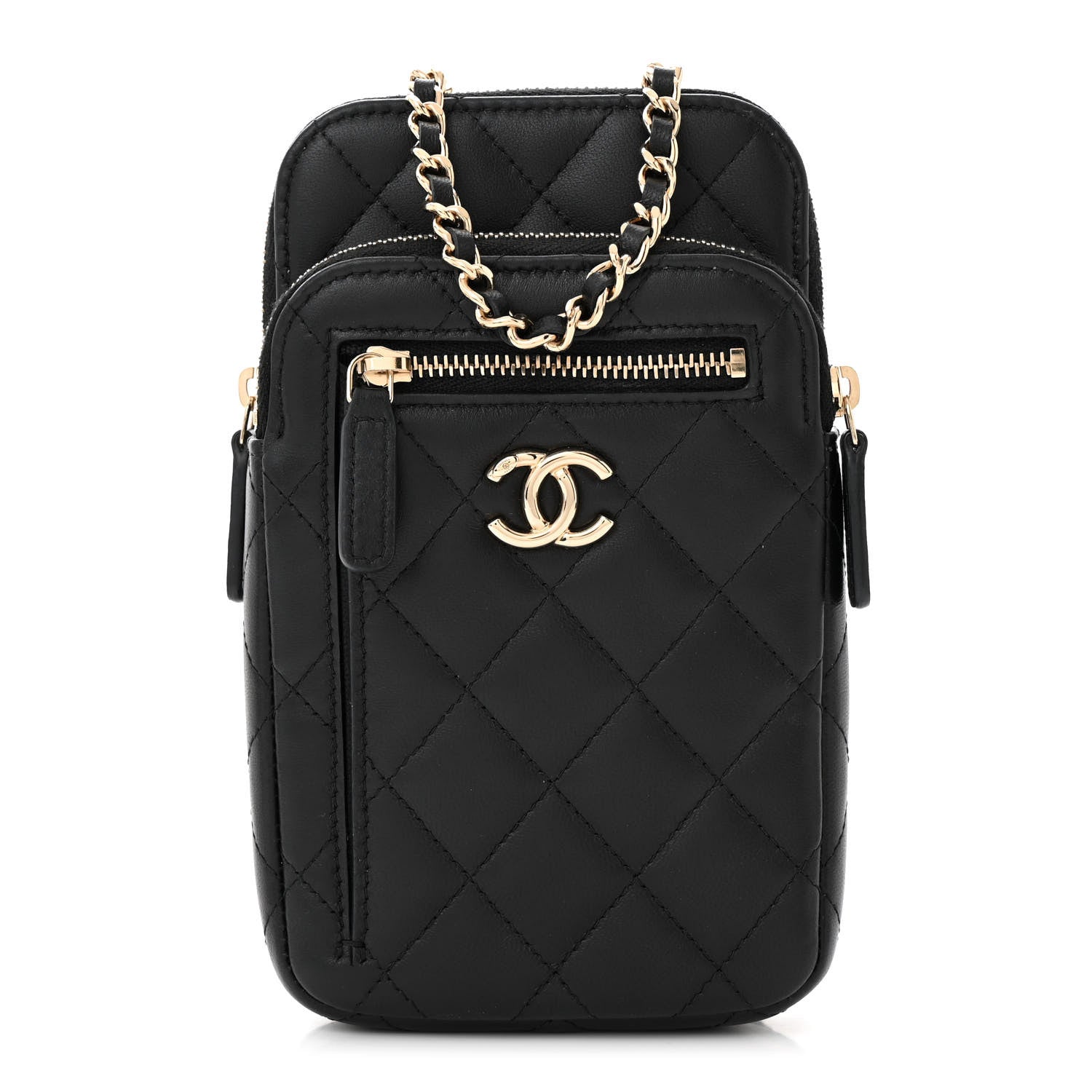 Chanel Lambskin Quilted CC Phone Holder Black 1 of 10
