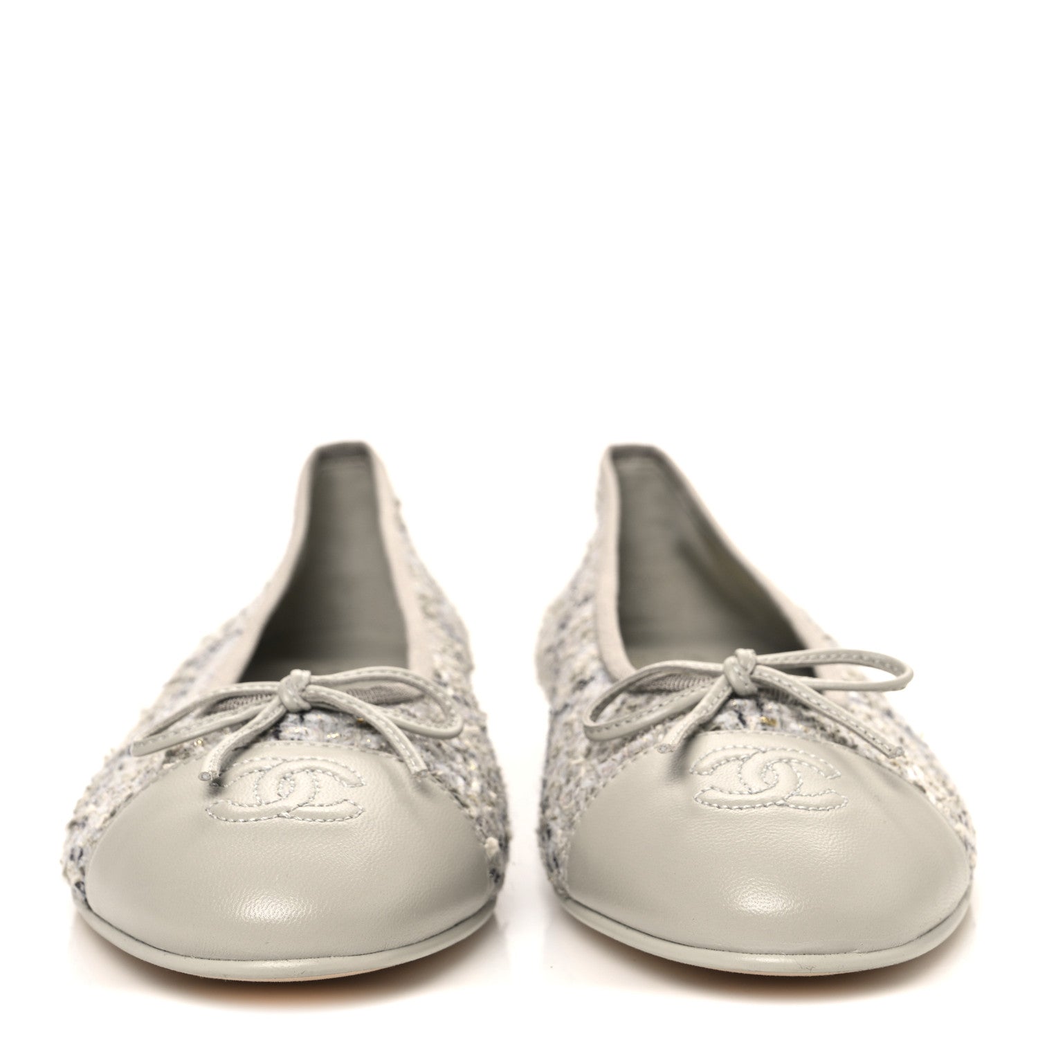 Chanel Tweed Lambskin Cap Toe Ballerina Flats 39 Grey Multicolor 3 of 10