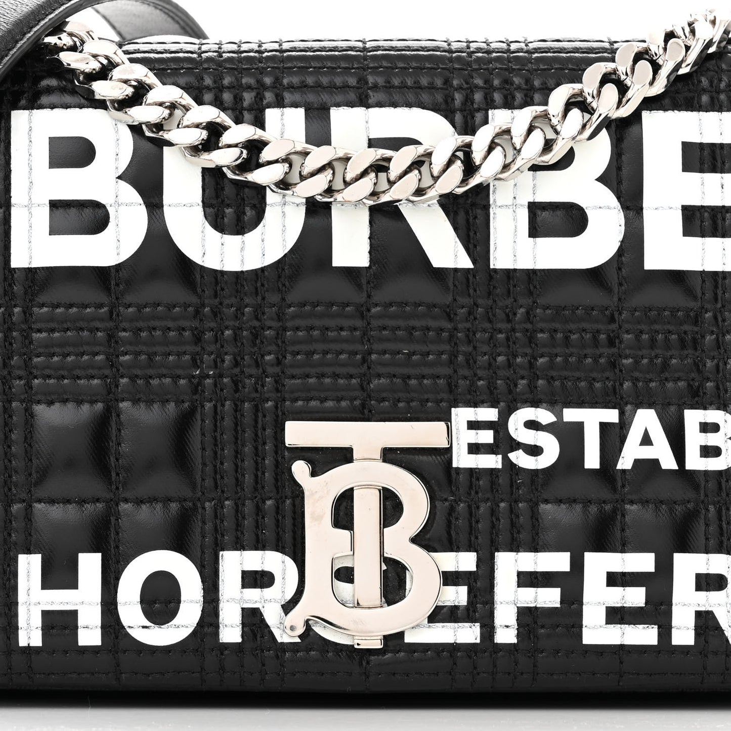 Patent Quilted Horseferry Print Small Lola Bag Black