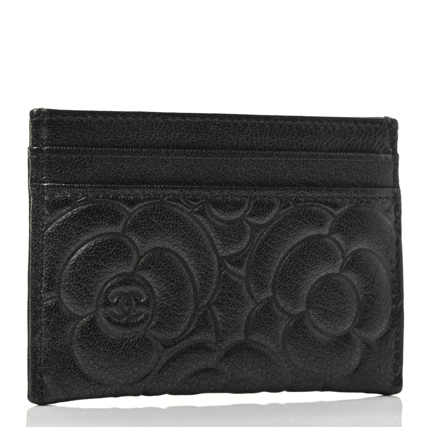 Goatskin Camellia Embossed Card Holder Wallet Grey