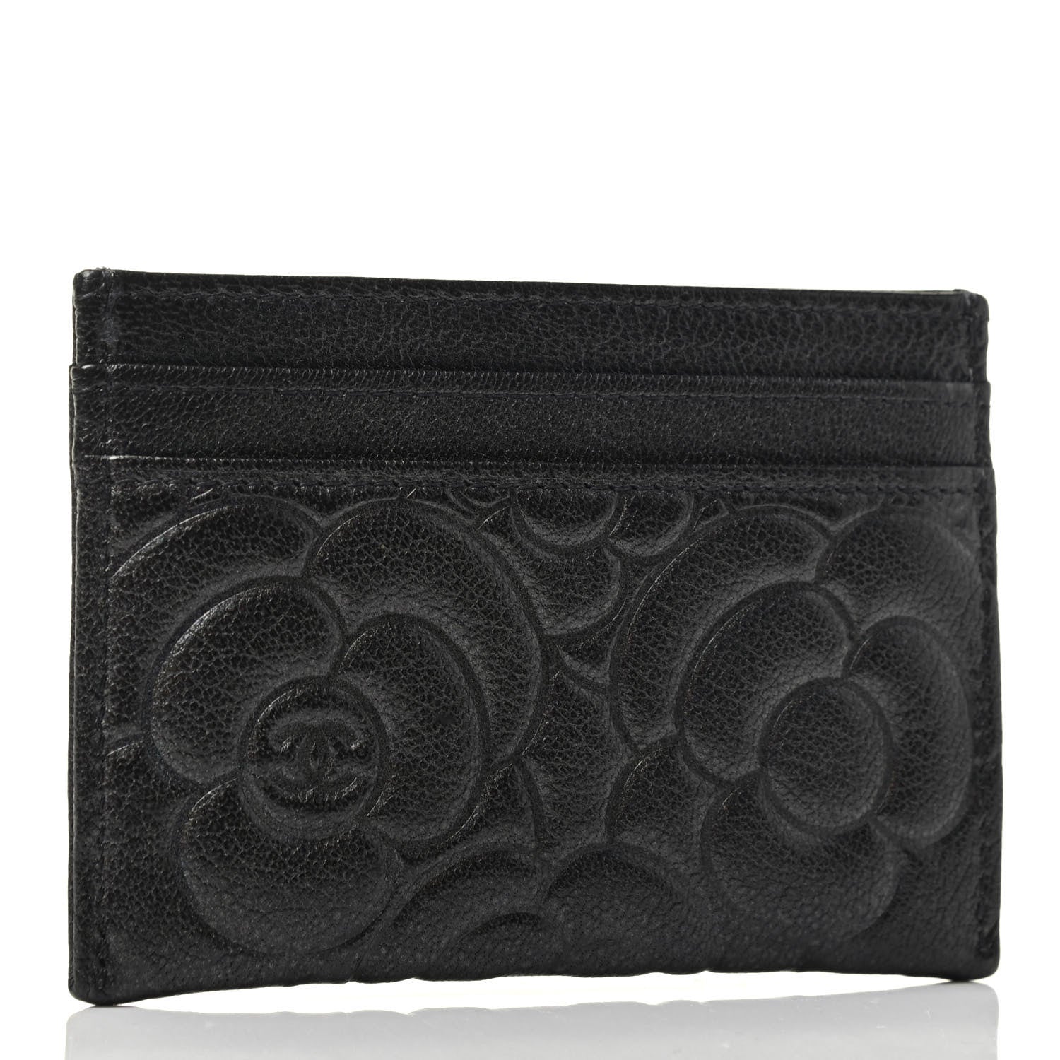 Chanel Goatskin Camellia Embossed Card Holder Wallet Grey 2 of 3