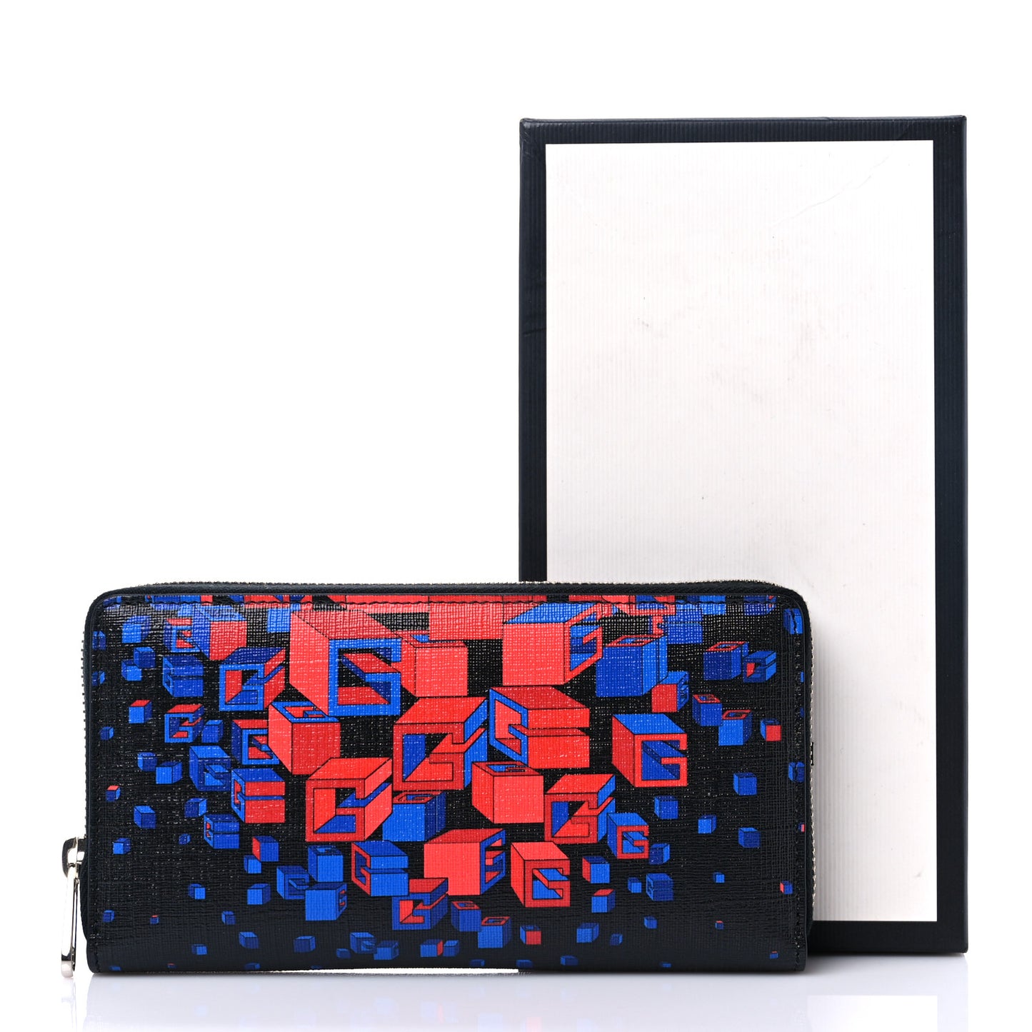 Calfskin Square G Space Zip Around Wallet Black