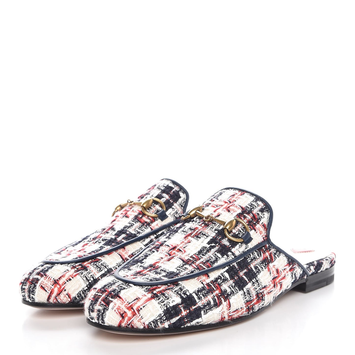 Tweed Check Womens Princetown Slippers 37 Gardenia Ink Blue Agata