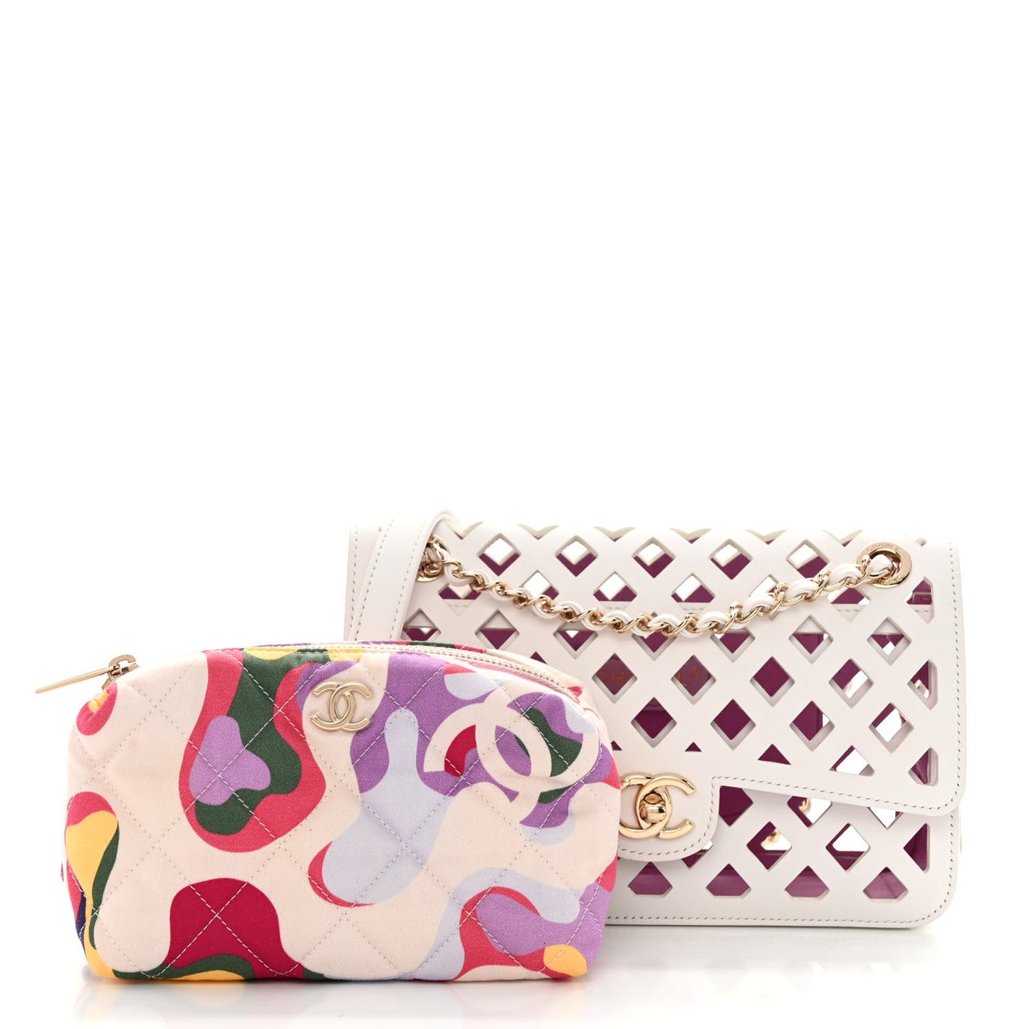 Lambskin Small Sea Through Flap White Multicolor