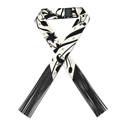 Hermes Silk Calfskin Bouquet Final Fringed Twilly Creme Black 1 of 4
