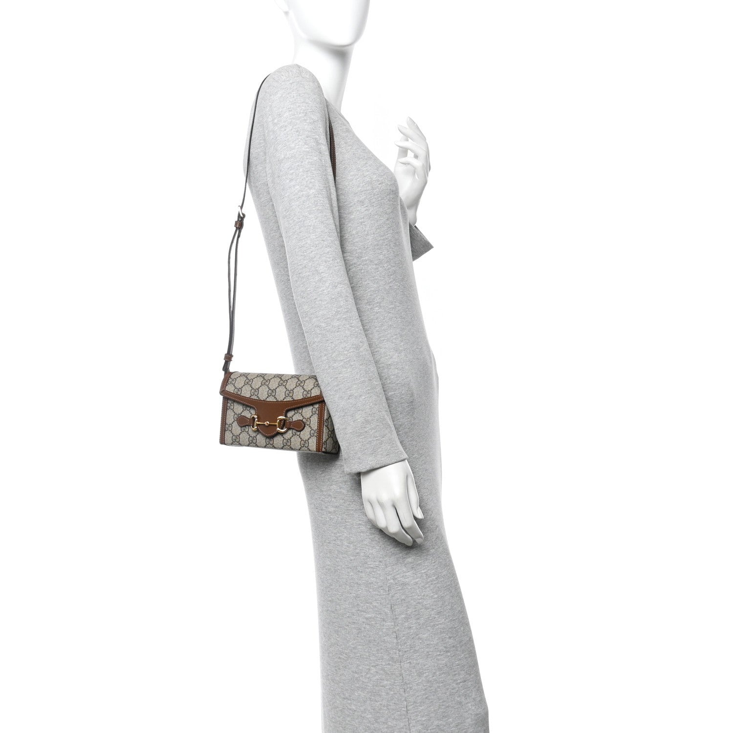 Gucci GG Supreme Monogram Mini Horsebit 1955 Shoulder Bag Beige Brown Sugar 2 of 11