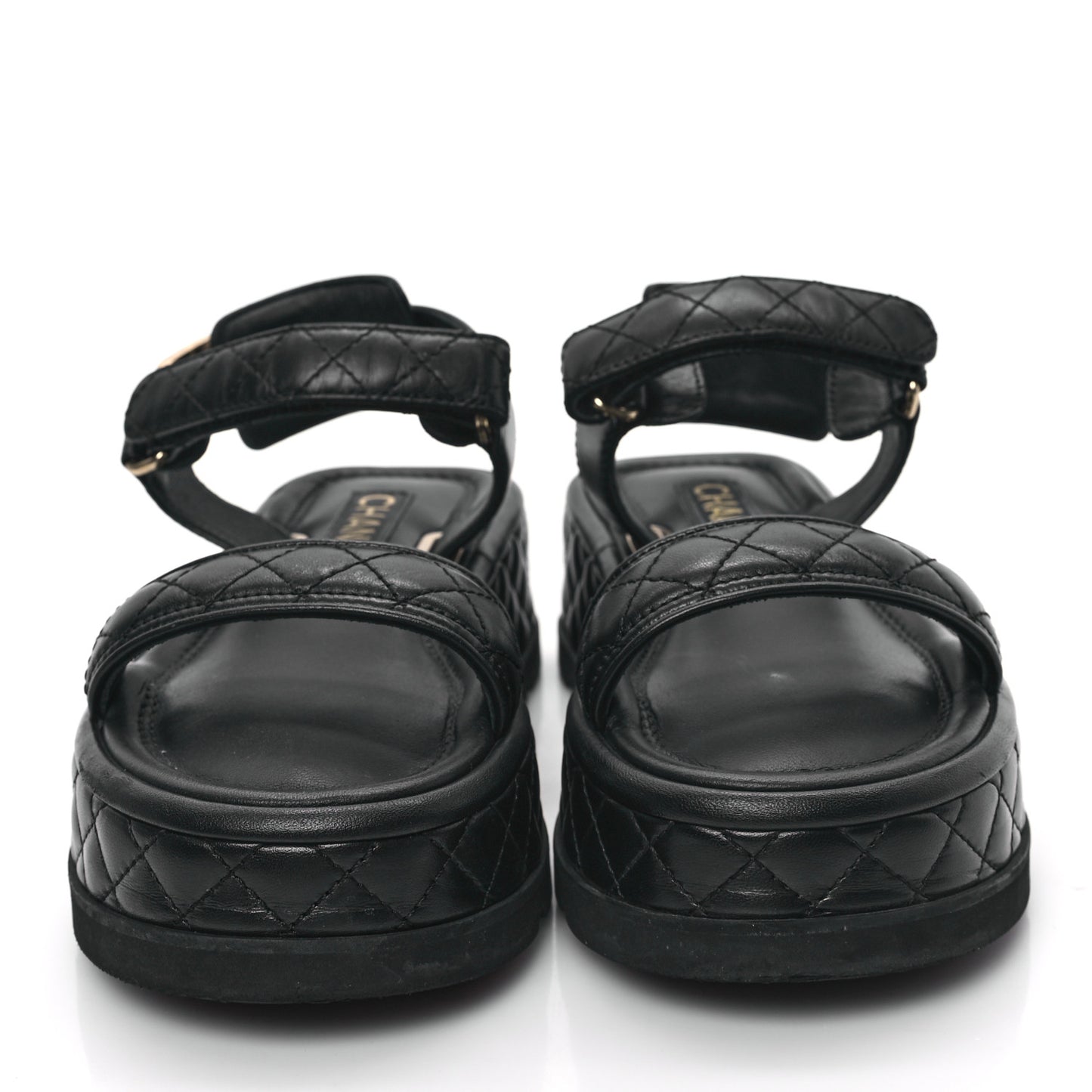 Lambskin Quilted Platform Sandals 37 Black