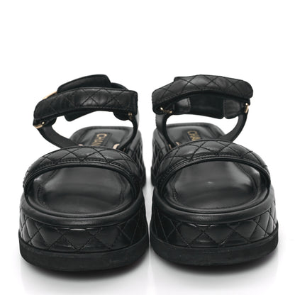Chanel Lambskin Quilted Platform Sandals 37 Black 2 of 9