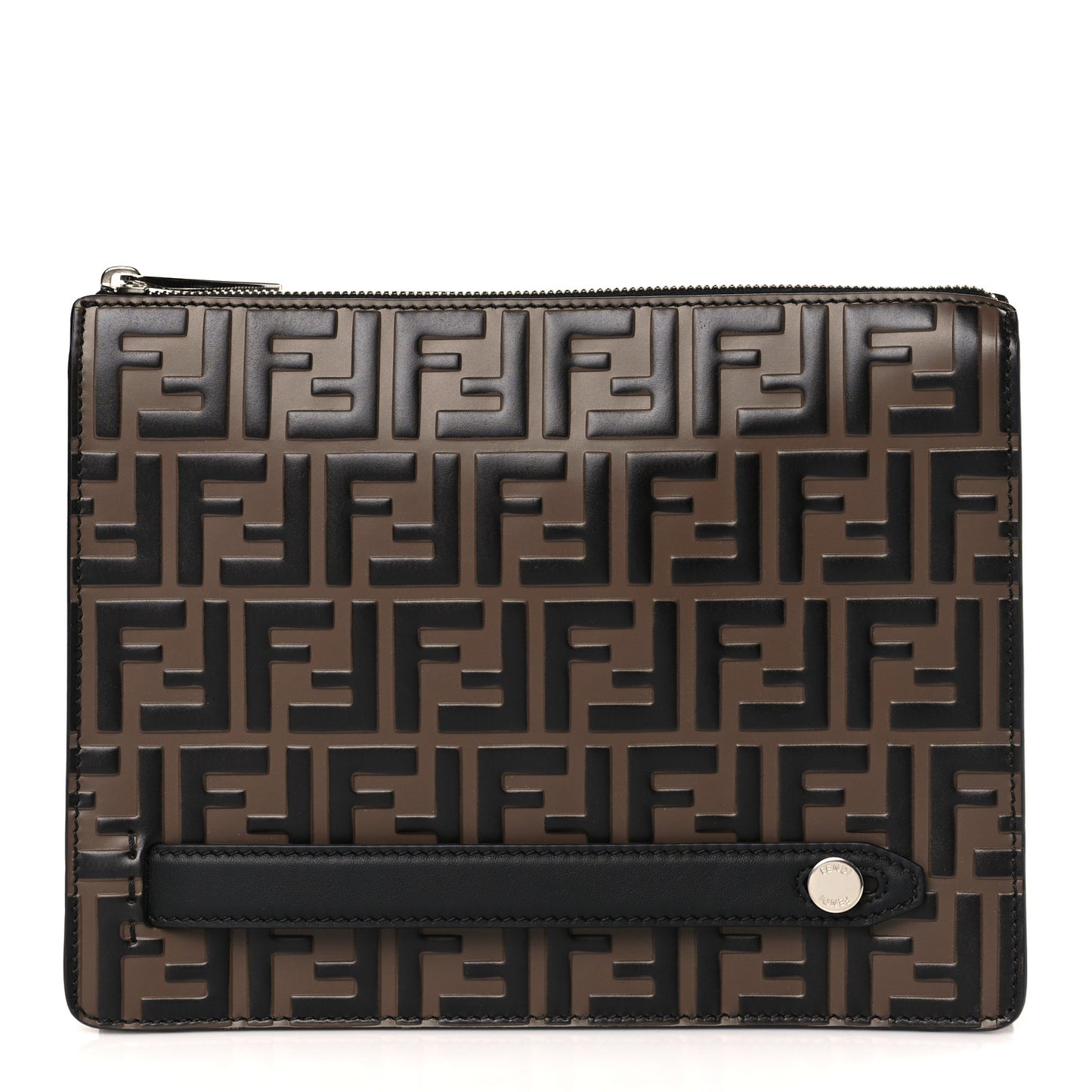 Vitello Grace F is Fendi Bi-Color FF 1974 Embossed Zip Pouch Maya Black