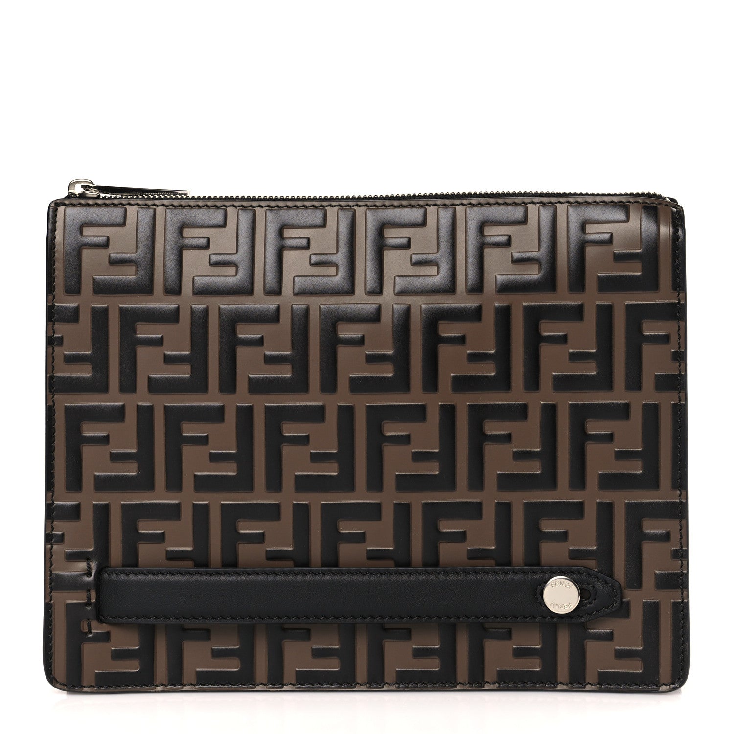 Fendi Vitello Grace F is Fendi Bi-Color FF 1974 Embossed Zip Pouch Maya Black 1 of 9