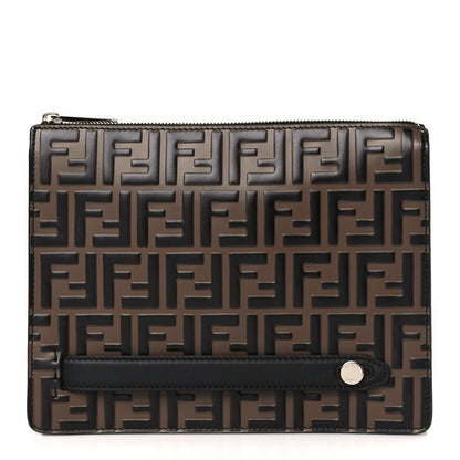 Fendi Vitello Grace F is Fendi Bi-Color FF 1974 Embossed Zip Pouch Maya Black 1 of 9