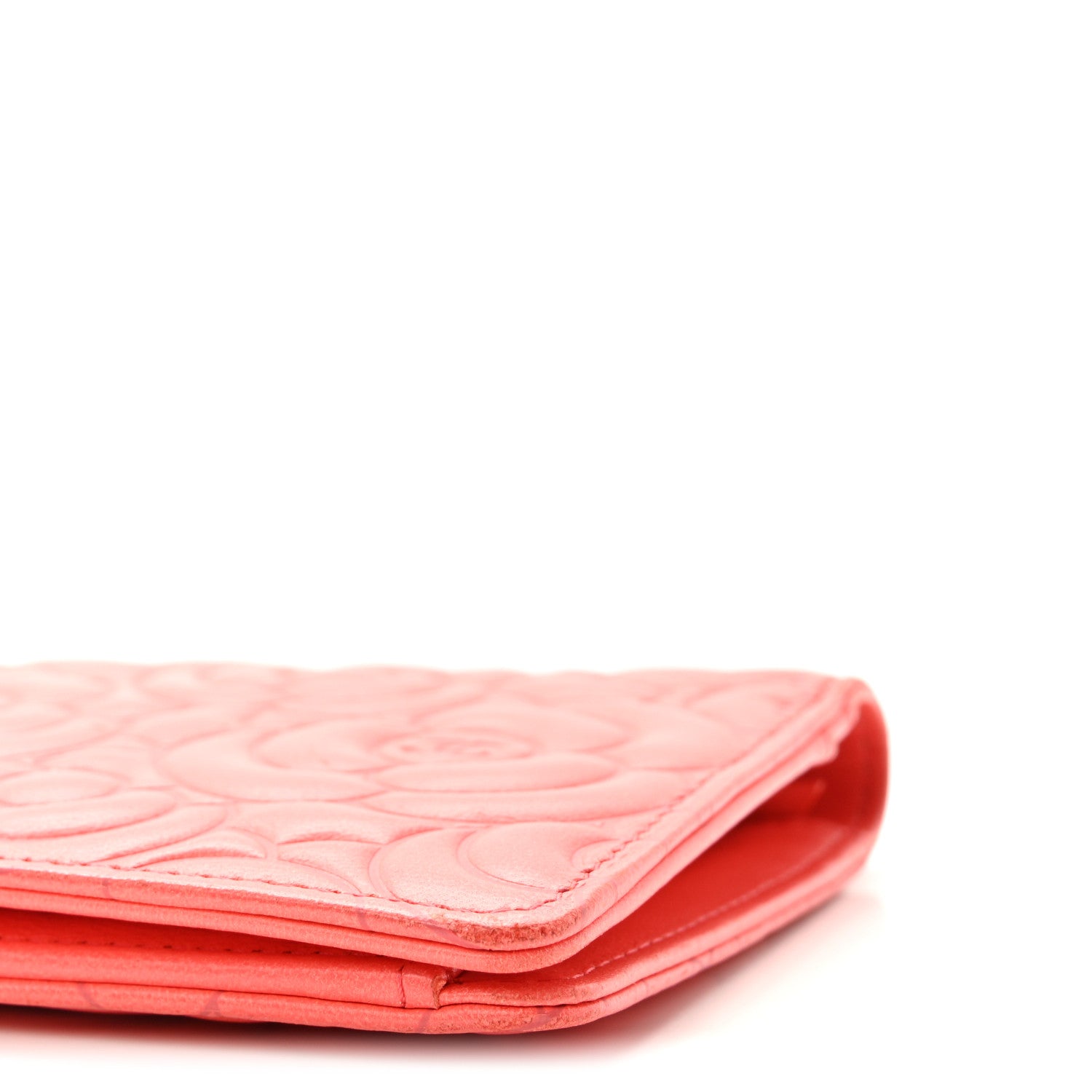 Chanel Lambskin Camellia Embossed Yen Wallet Pink 9 of 10