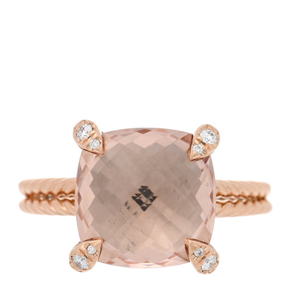 David Yurman 18K Rose Gold Diamond Morganite 11mm Chatelaine Ring 53 6.5 1 of 4