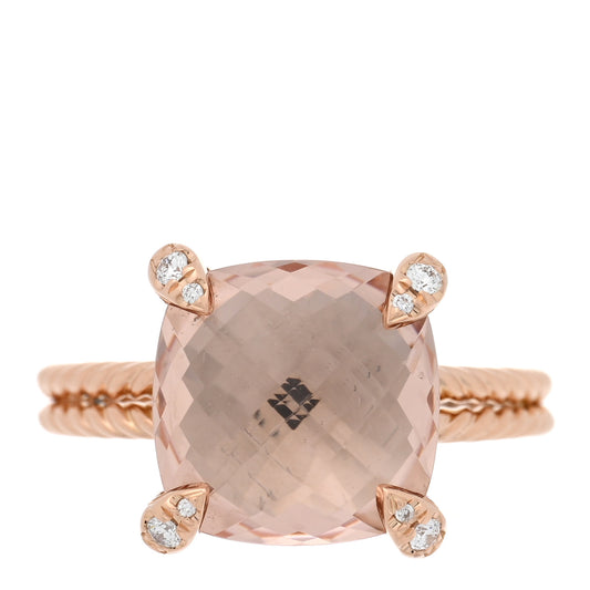 18K Rose Gold Diamond Morganite 11mm Chatelaine Ring 53 6.5