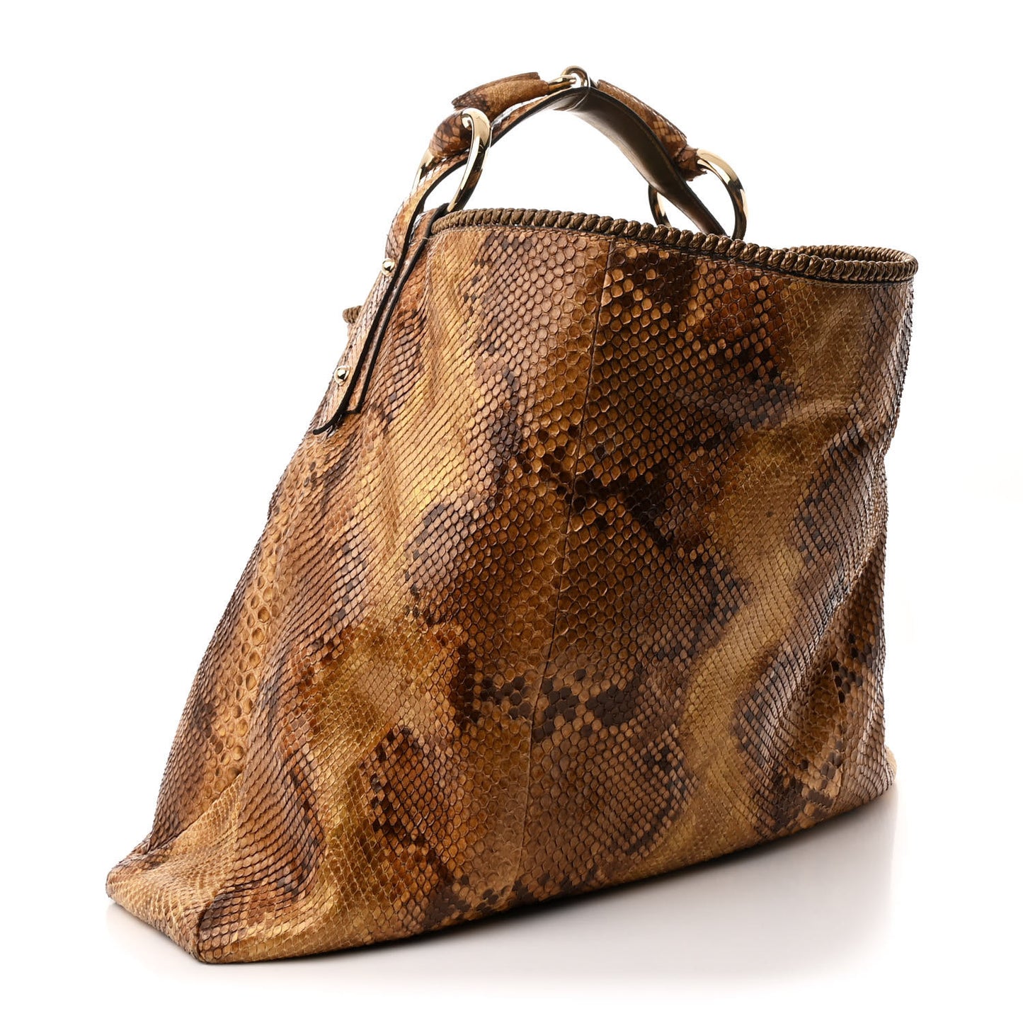 Snakeskin Large Horsebit Chain Hobo Gold