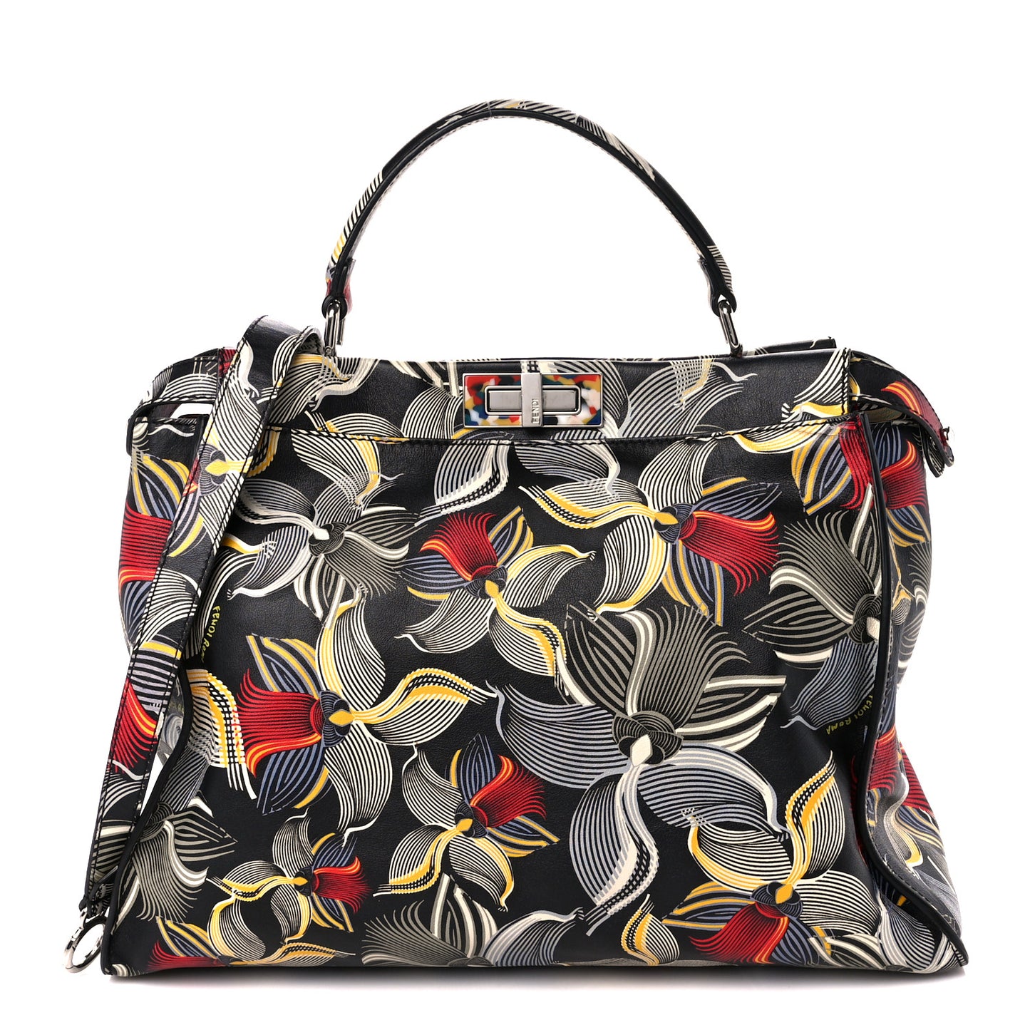 Calfskin Orchid Large Peekaboo Iconic Satchel Black Multicolor