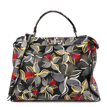 Fendi Calfskin Orchid Large Peekaboo Iconic Satchel Black Multicolor 1 of 10