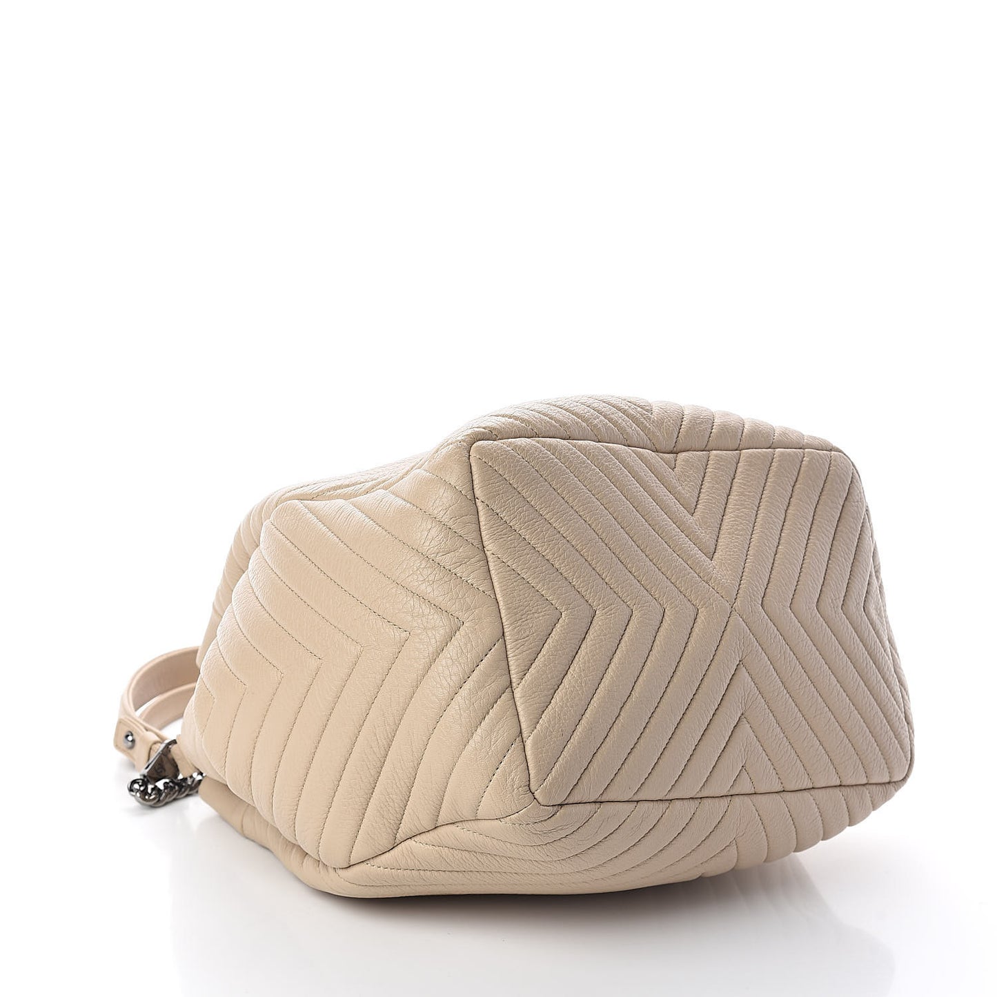 Deerskin Chevron Large CC Chain Bucket Drawstring Bag Beige