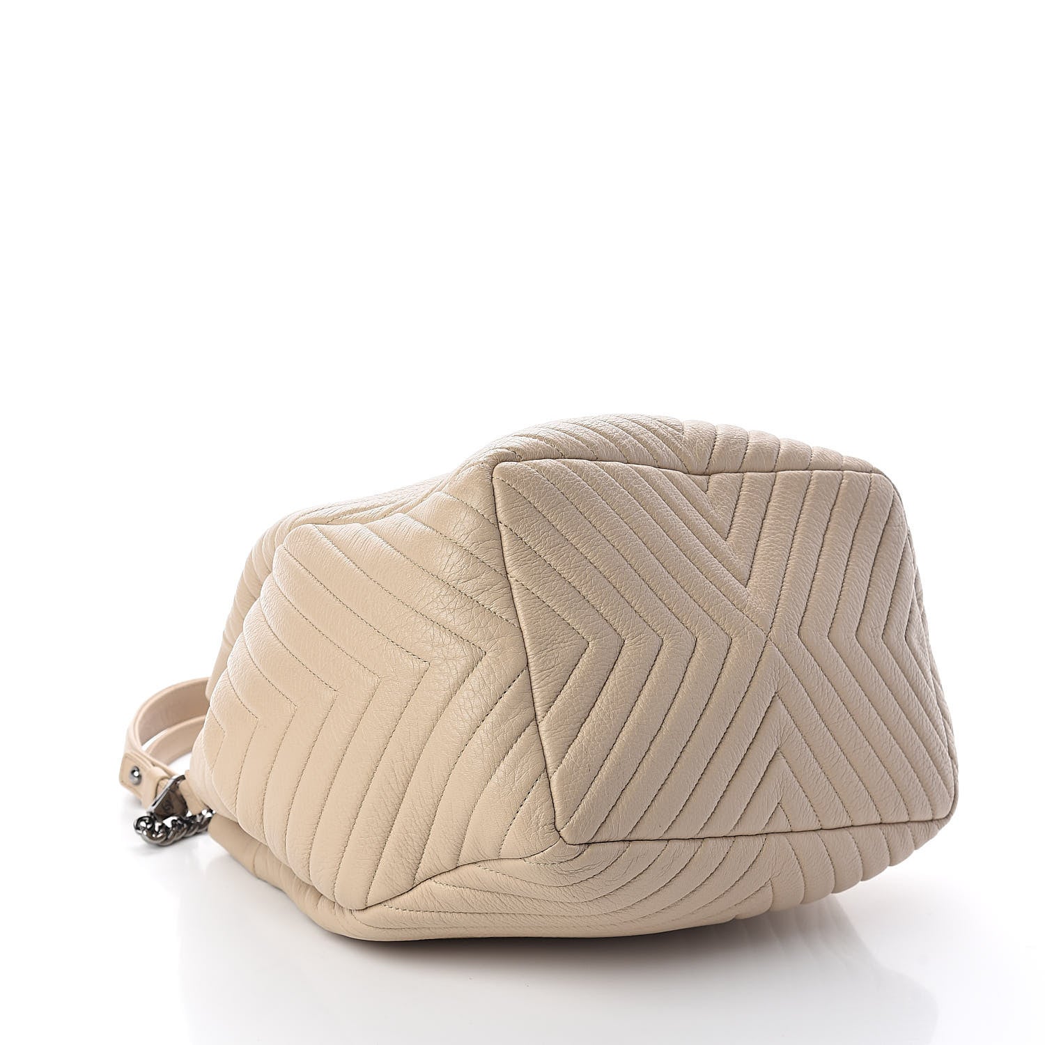 Chanel Deerskin Chevron Large CC Chain Bucket Drawstring Bag Beige 4 of 10