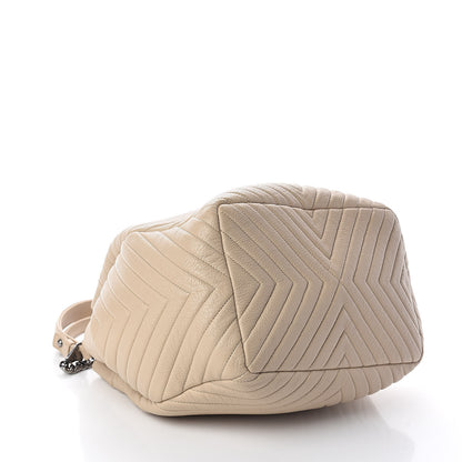 Chanel Deerskin Chevron Large CC Chain Bucket Drawstring Bag Beige 4 of 10